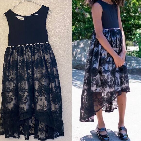 Bonnie Jean Girls formal special occasion dress Hi-Low lace embroidered -7/8